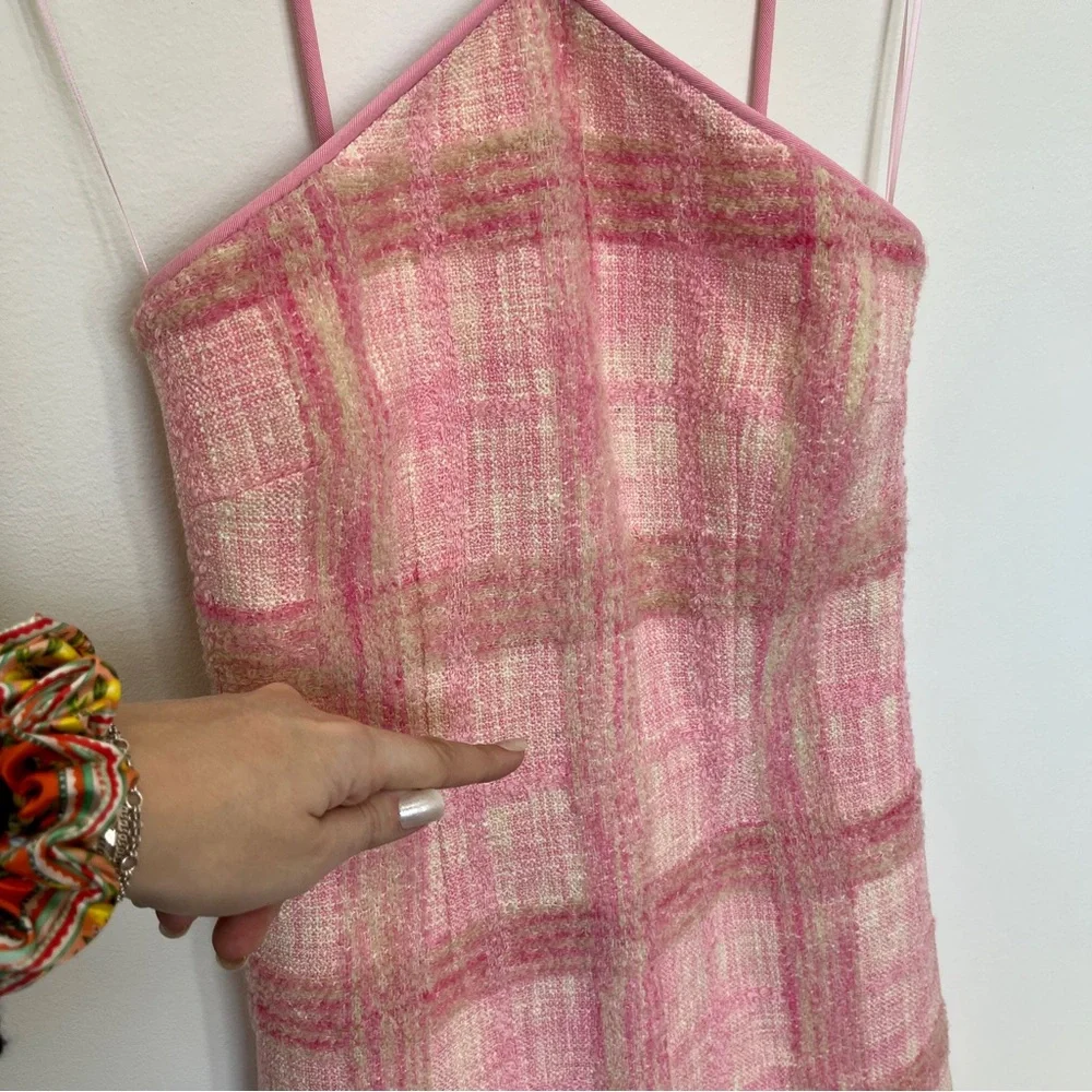 LoveShackFancy Gandler Tweed Bow Detail Pastel Peony Pink Mini Dress Size 4 - Picture 7 of 8